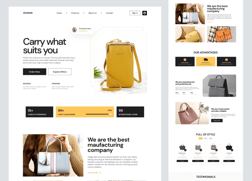 Custom tailoring eCommerce homepage design