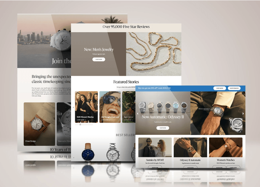 Stylish eCommerce site featuring advantages and testimonials