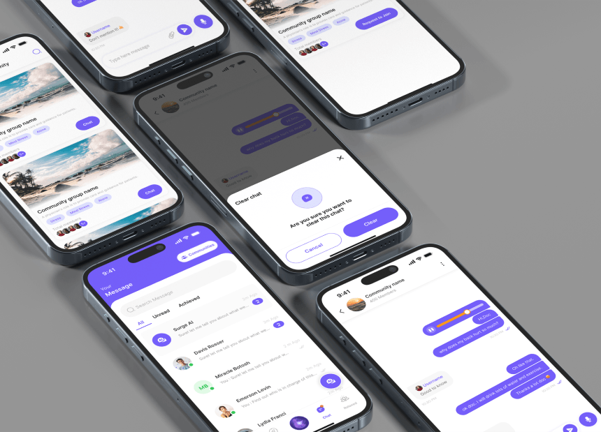 Clean mobile UI showcasing group interactions and clear chat functionality.