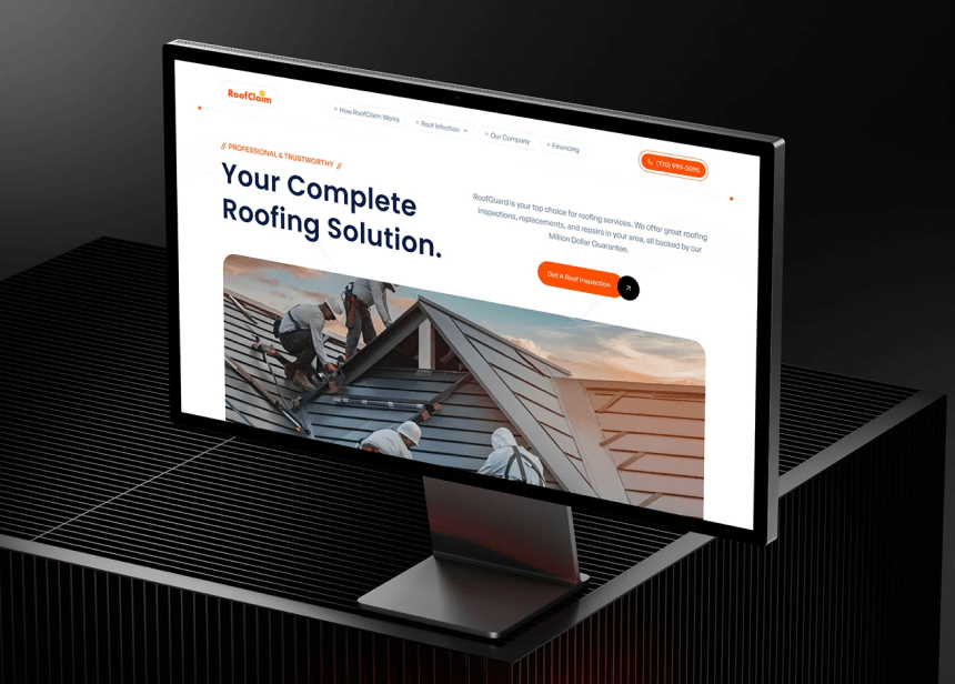 UI design showing roofing service homepage interface