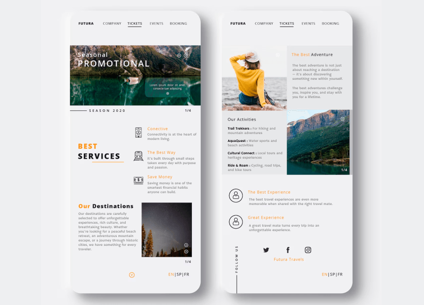 Clean and modern travel app screen with seasonal offers